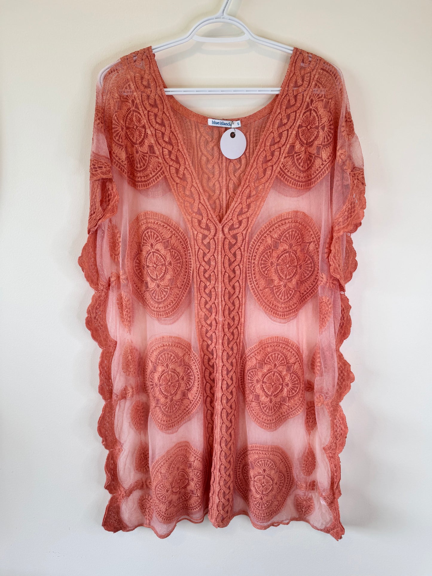 Peach Embroidered Lace Caftan Cover-up (S-M)