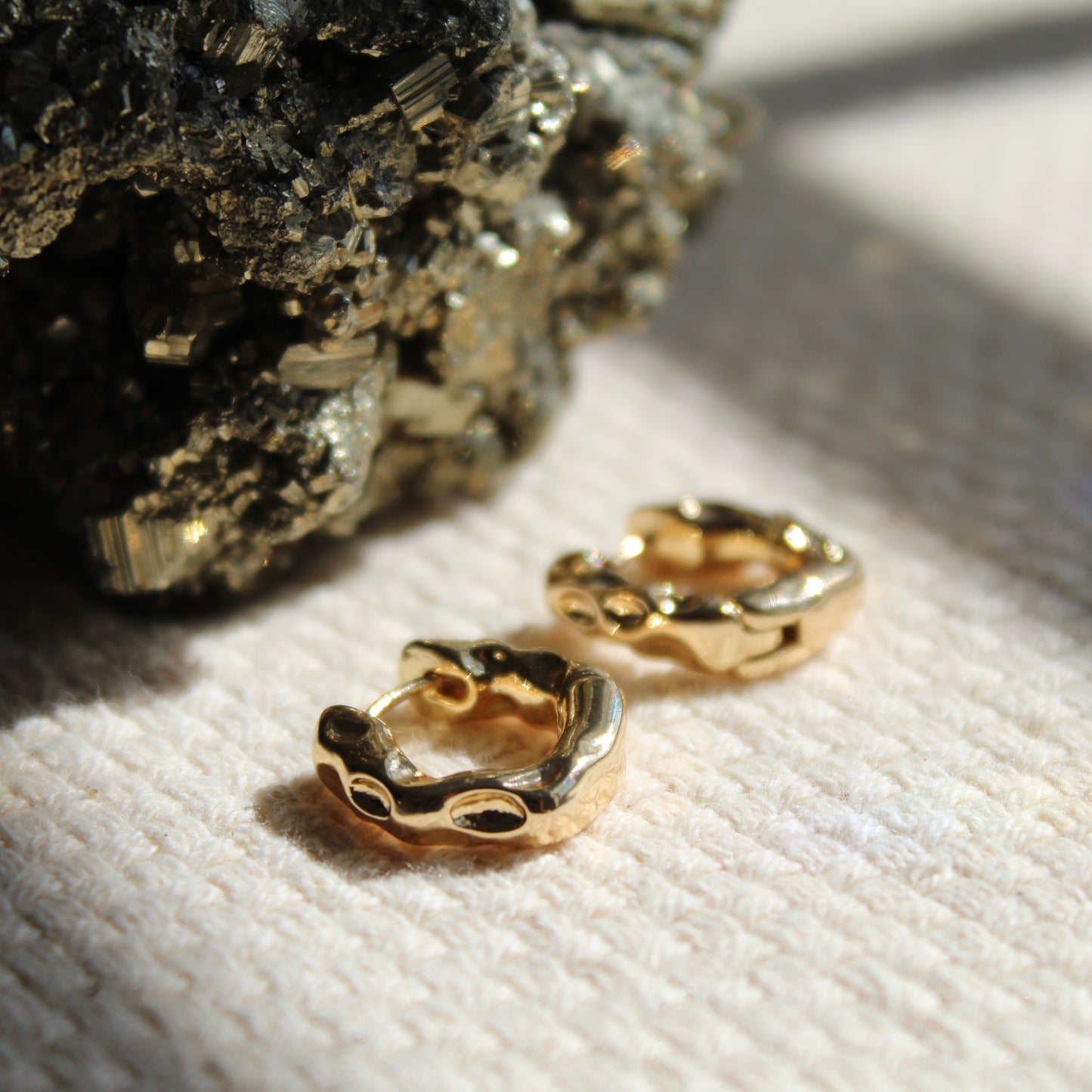 Gold Artifact Huggie Earrings