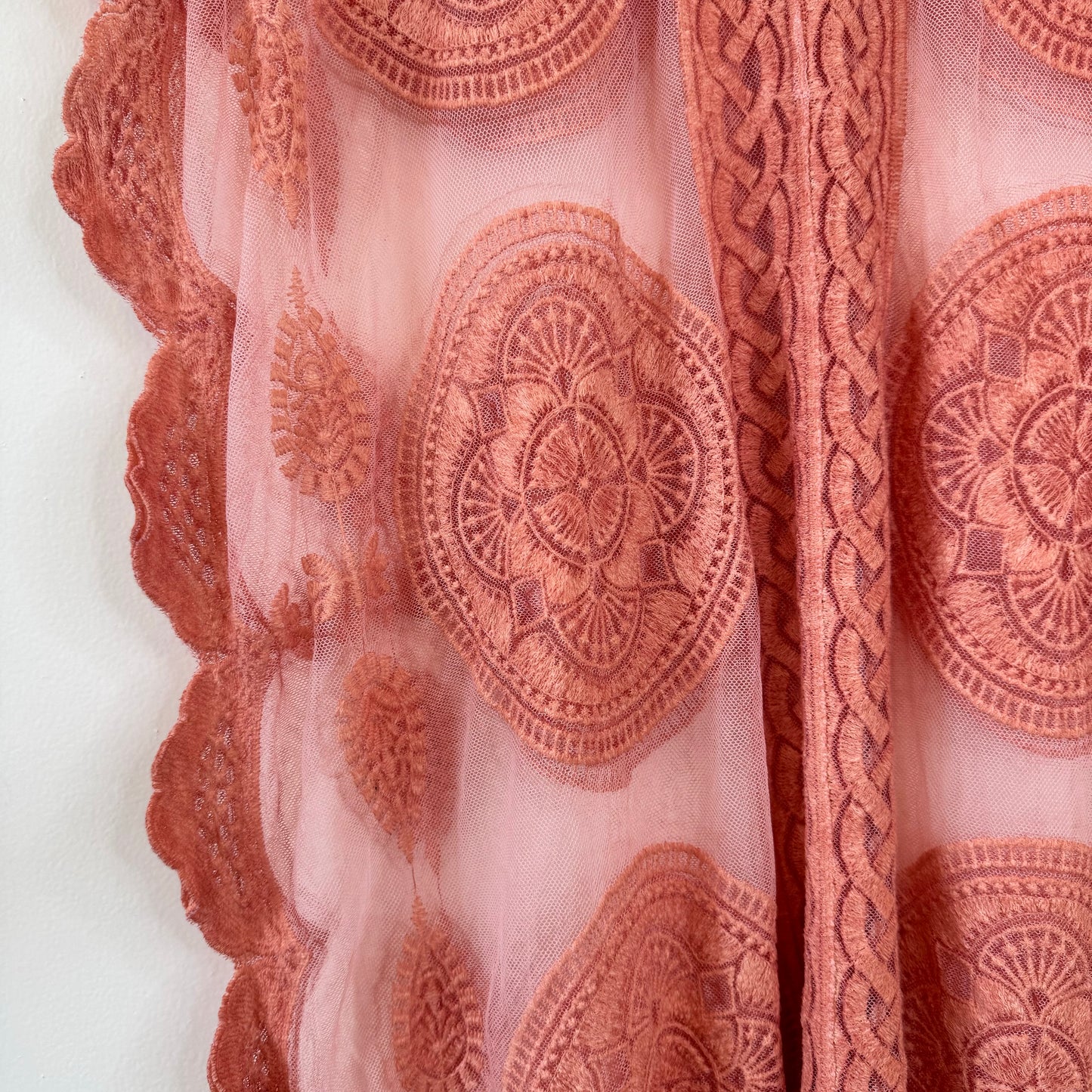 Peach Embroidered Lace Caftan Cover-up (S-M)