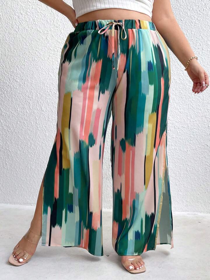 Split-Seam Flowy Brushstroke Pants (2X-4X)