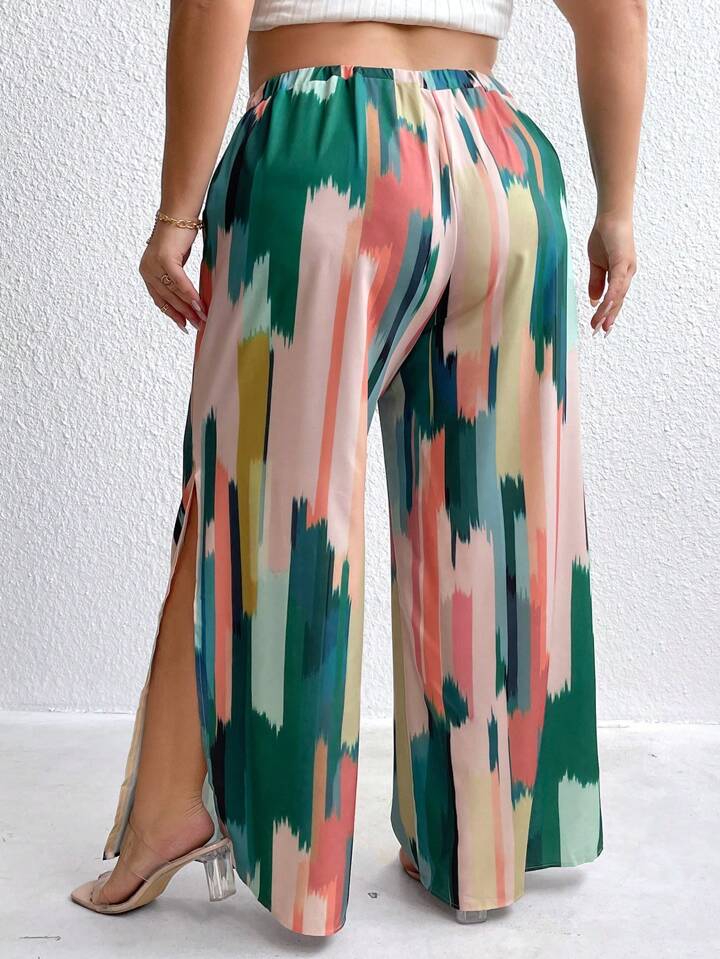Split-Seam Flowy Brushstroke Pants (2X-4X)