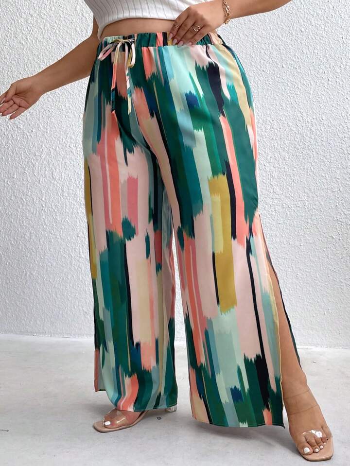 Split-Seam Flowy Brushstroke Pants (2X-4X)