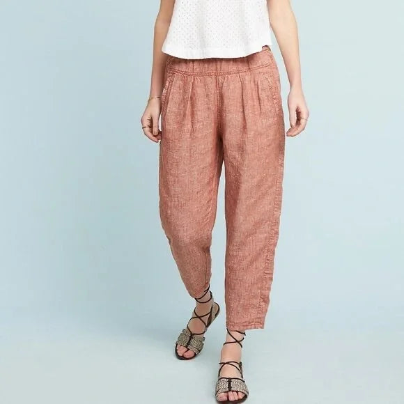 Anthropologie Hei Hei Relaxed Fit Linen Pants with Gold Accents (S-L)