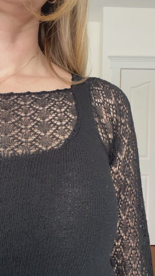 Free People Lacy Black Knit Top (S)