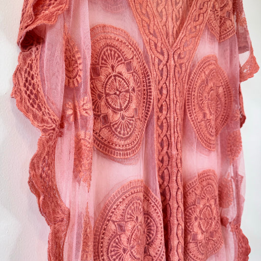 Peach Embroidered Lace Caftan Cover-up (S-M)