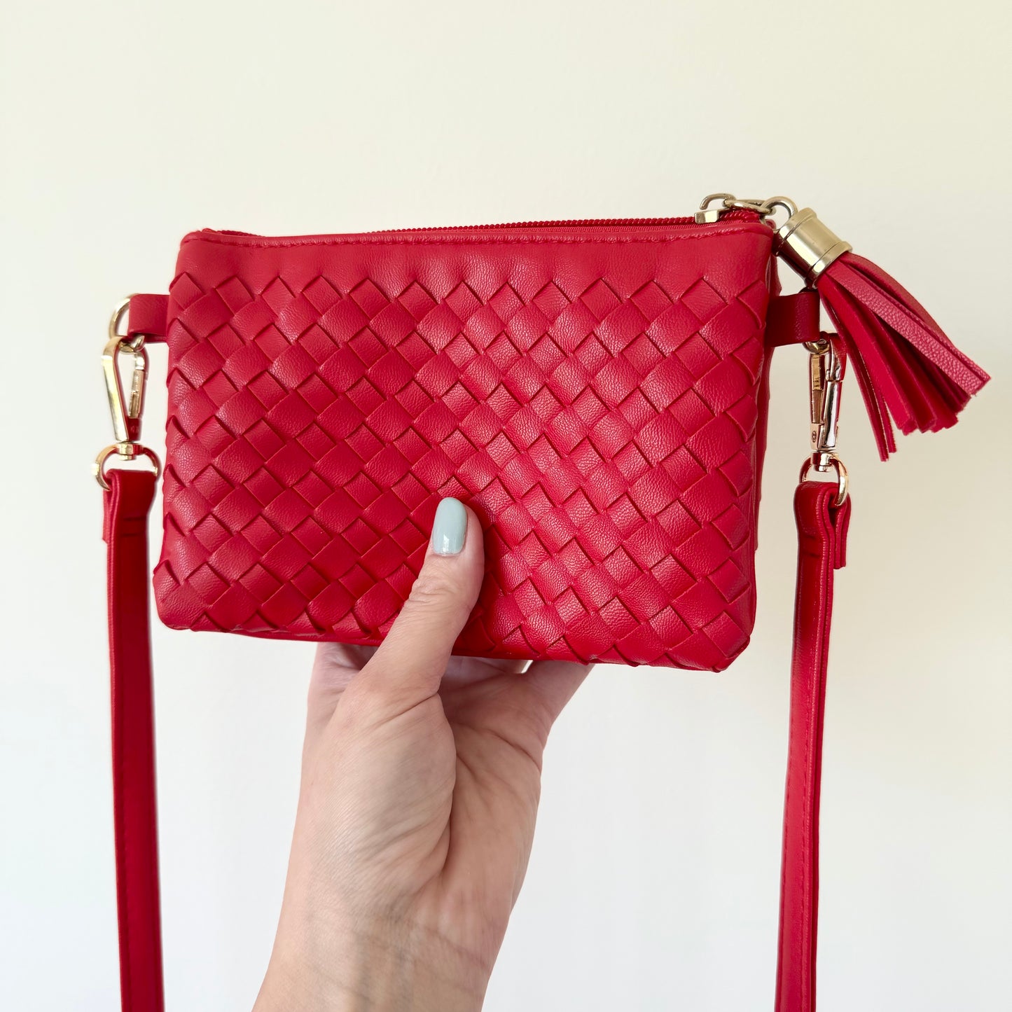 Red Woven Crossbody Bag with Tassel