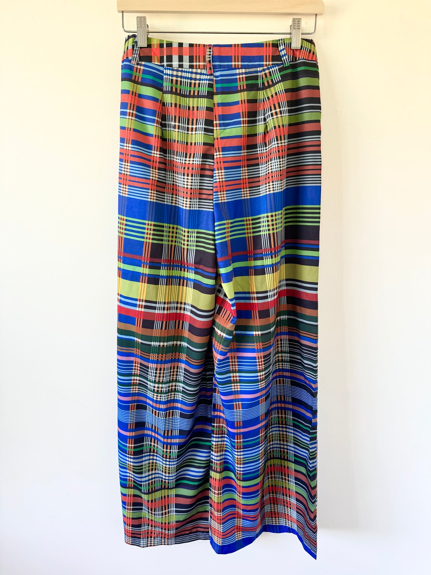 Multicolor Plaid Wide-Leg Trouser Pants (M)