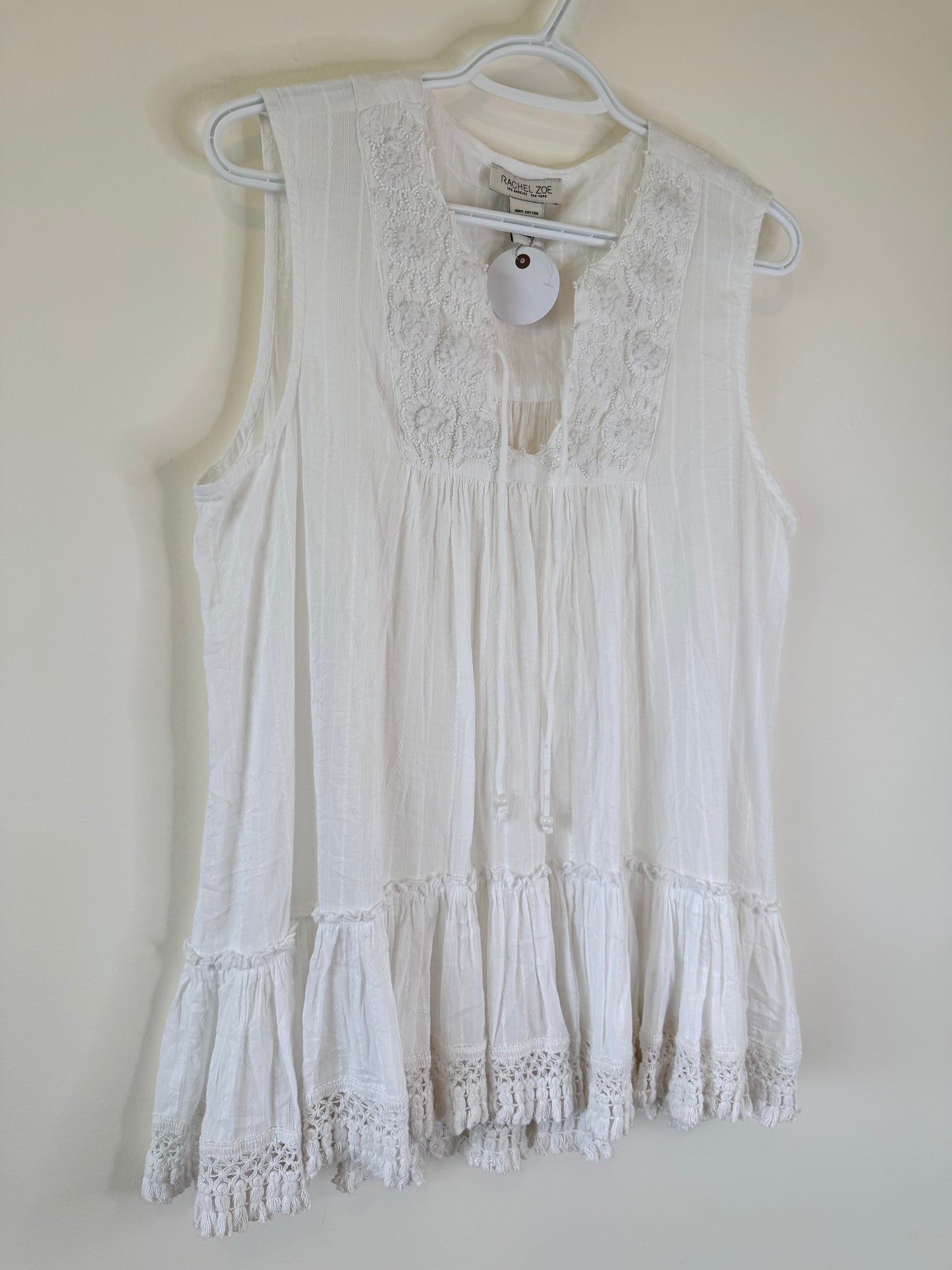 Rachel Zoe Embroidered Beaded Boho Fringe Tank Top (M-L)