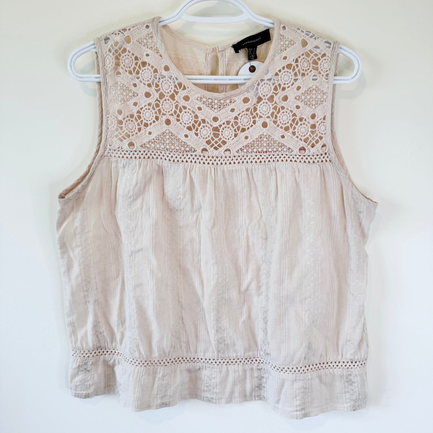 Atmosphere Blush Embroidered Crochet Tank Top (L)