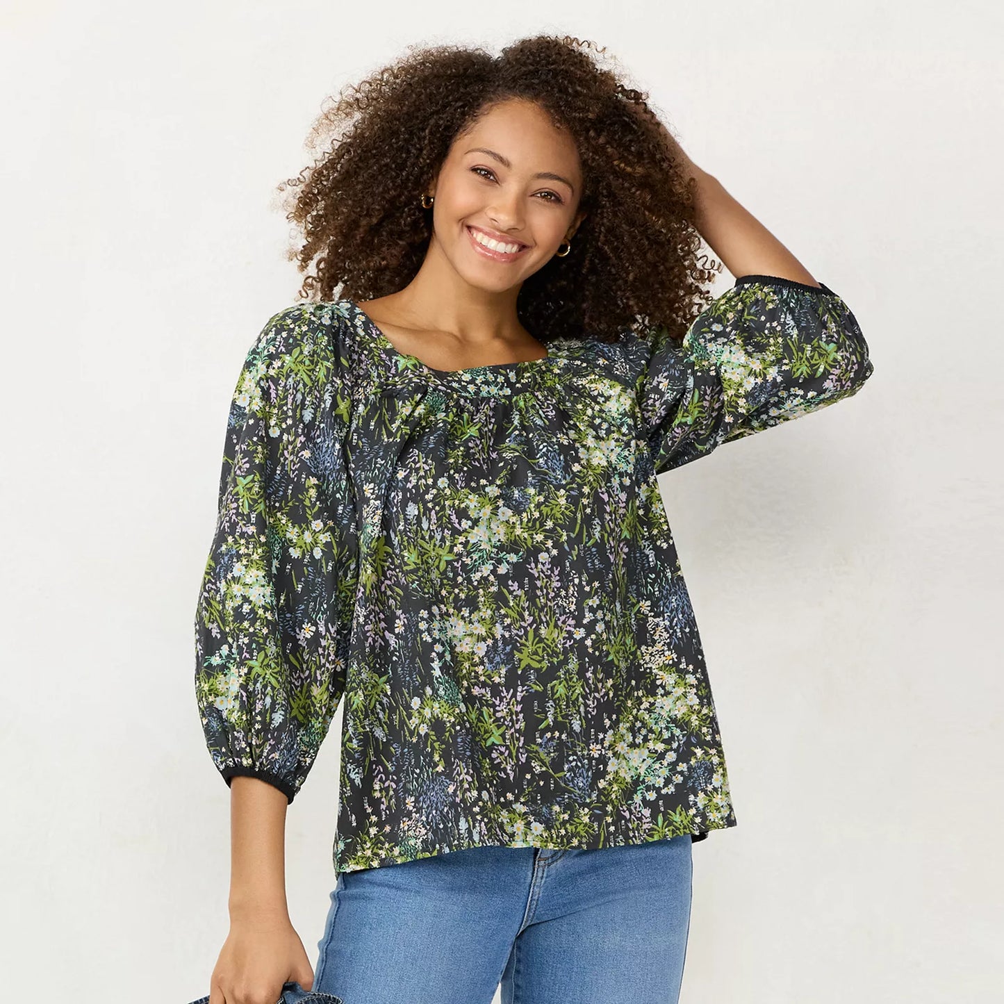 Lauren Conrad Floral Puff Sleeve Flowy Top (L-2X)