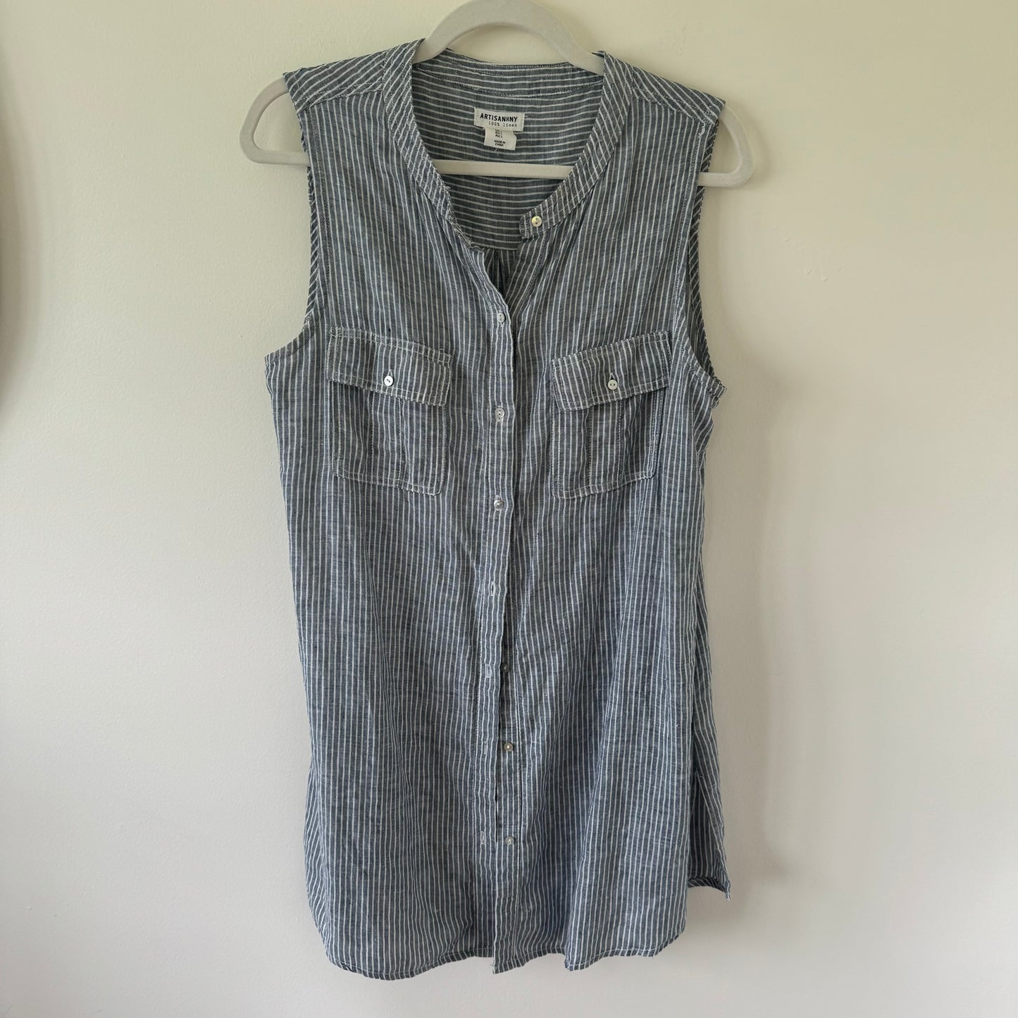 Striped Linen Tunic Button-Down Tank (M/L)