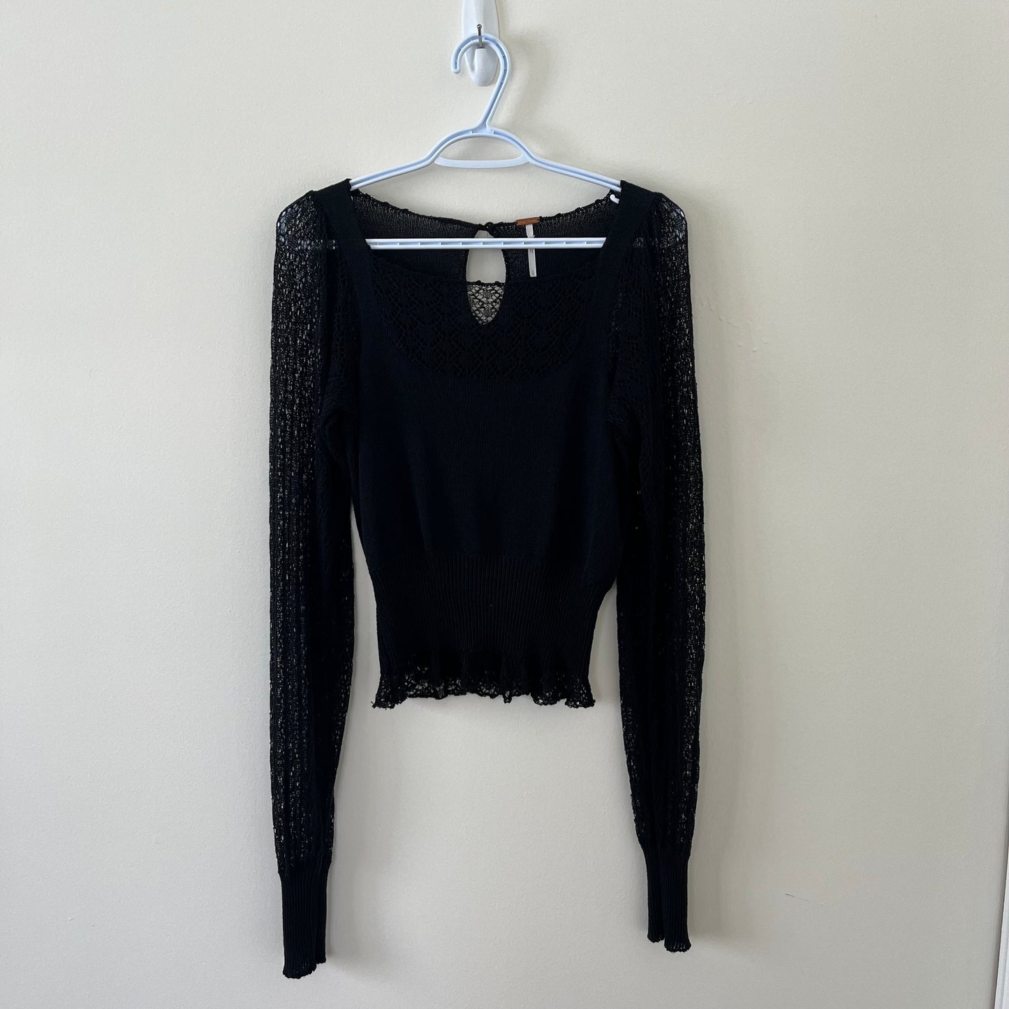 Free People Lacy Black Knit Top (S)
