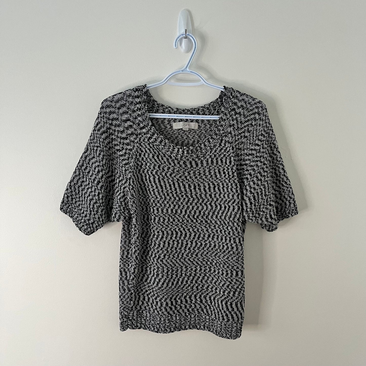 Black + White Knit Tee with Silver Accents (M)
