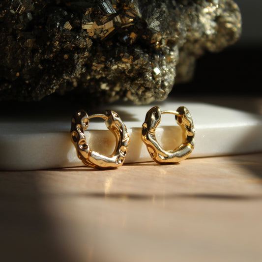 Gold Artifact Huggie Earrings