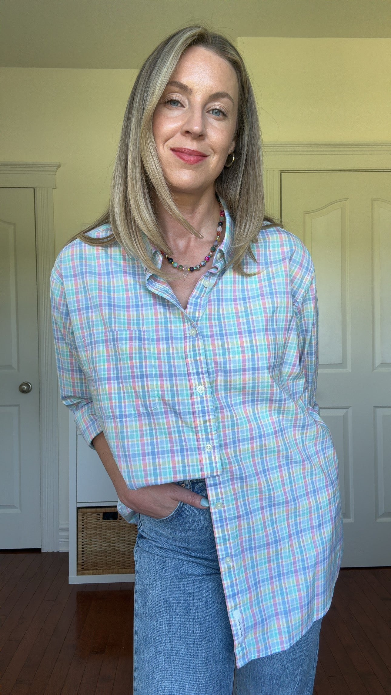 Goodfellow & Co. Pastel Plaid Oversized Button-Down Shirt (XXL)