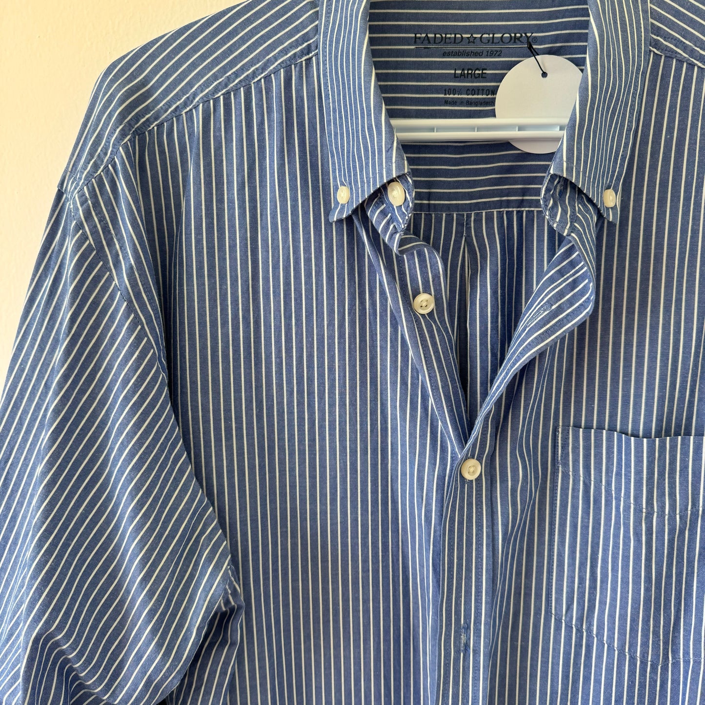 Faded Glory Blue Striped Oversized Button-Down Shirt (L)