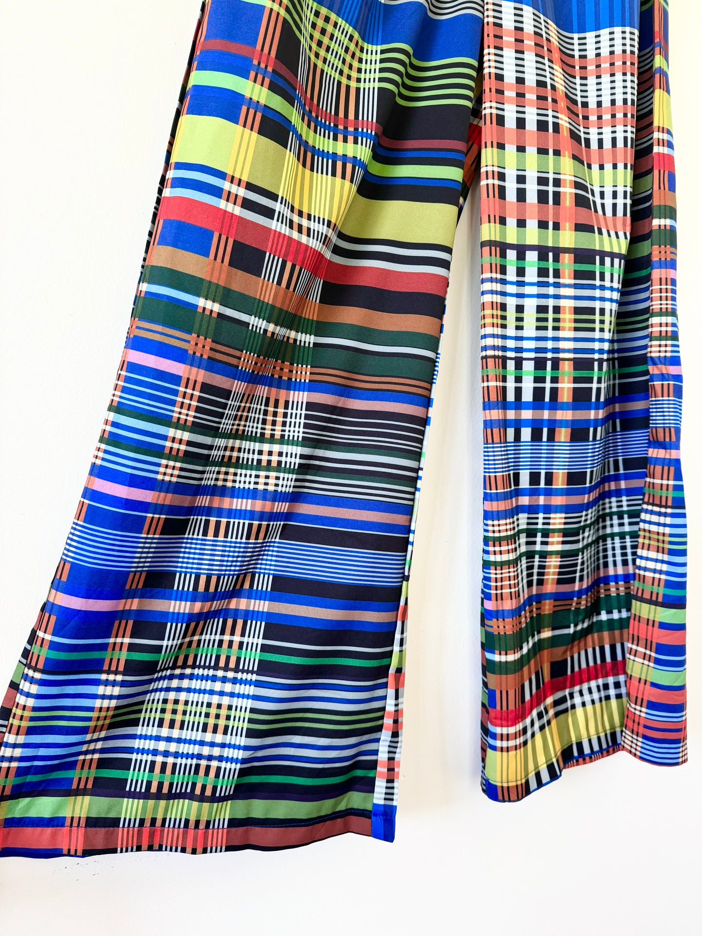 Multicolor Plaid Wide-Leg Trouser Pants (M)