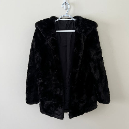Black Faux-Fur Hooded Coat (S)