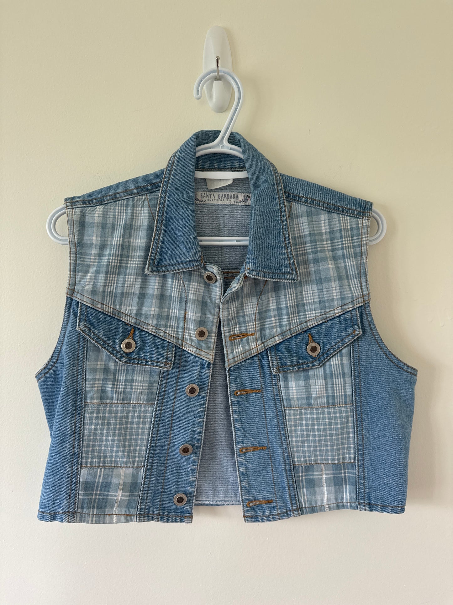 Plaid Cropped Denim Vest (S/M)