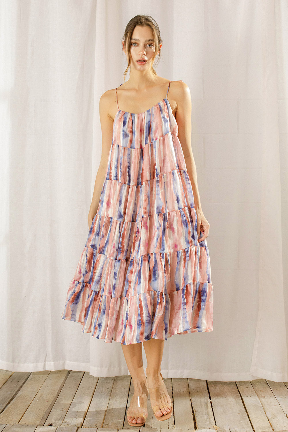 Storia Tiered Watercolor Midi Swing Dress (S-L)