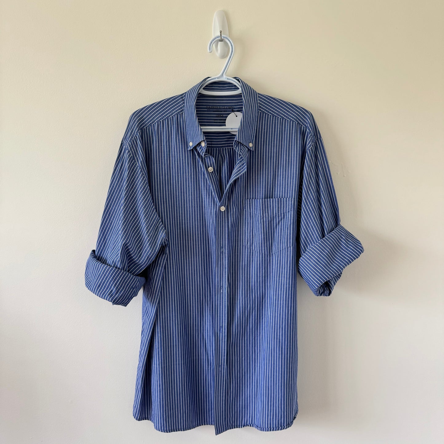 Faded Glory Blue Striped Oversized Button-Down Shirt (L)