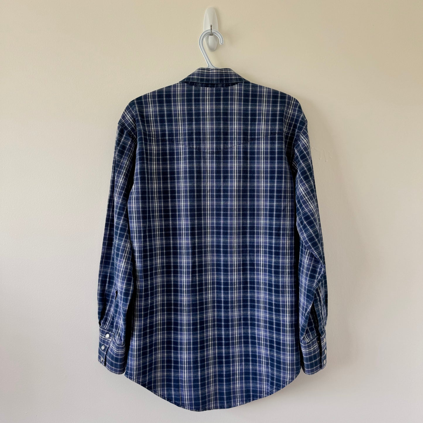 Wrangler Vintage Plaid Denim Oversized Button-Down Shirt (S)