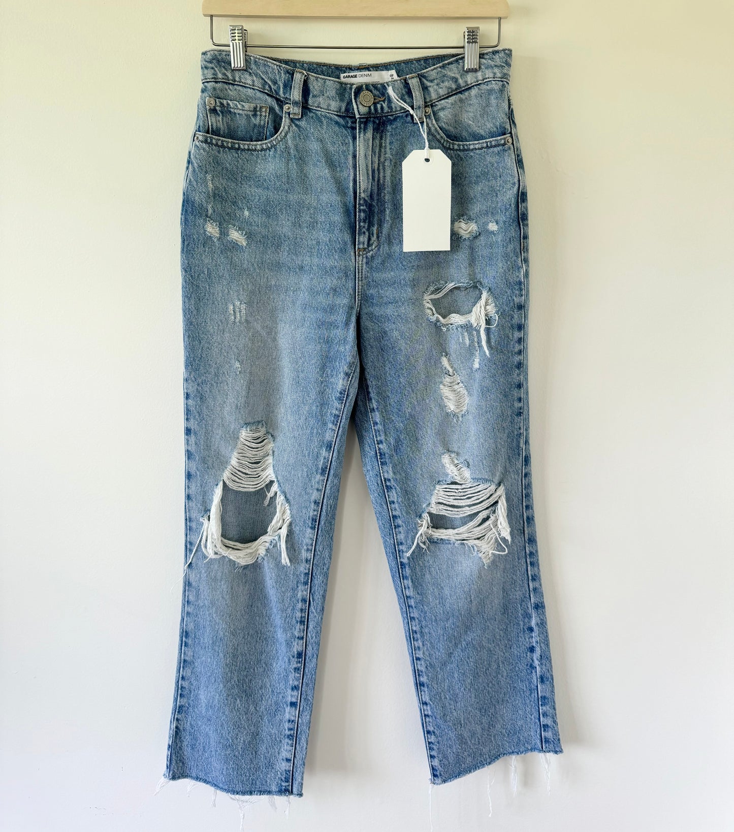 Garage Distressed Vintage Straight Ankle Jeans with Raw Hem (7/28)