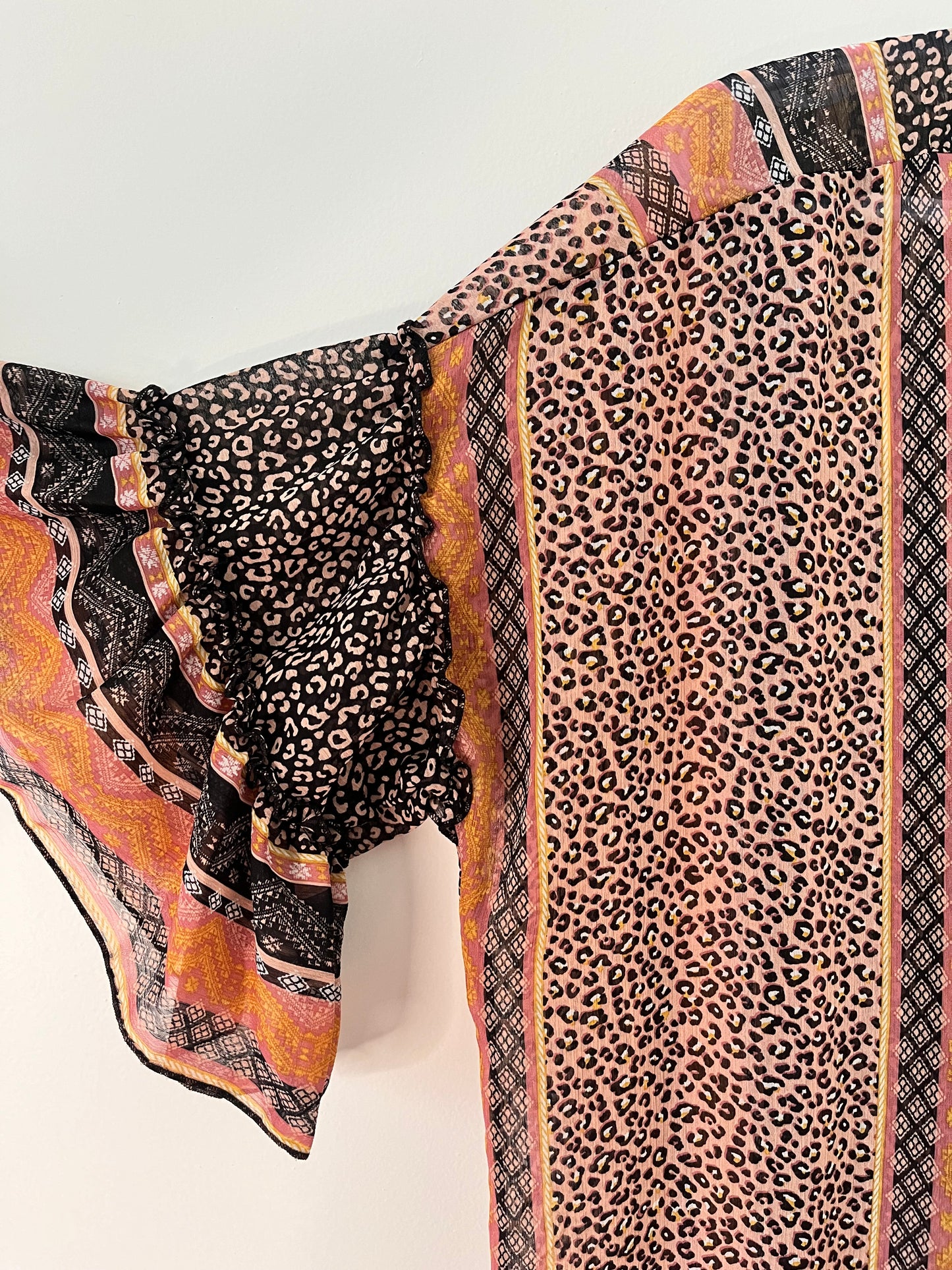 Leopard + Mixed Print Kimono-Style Blouse (Multi-Size)