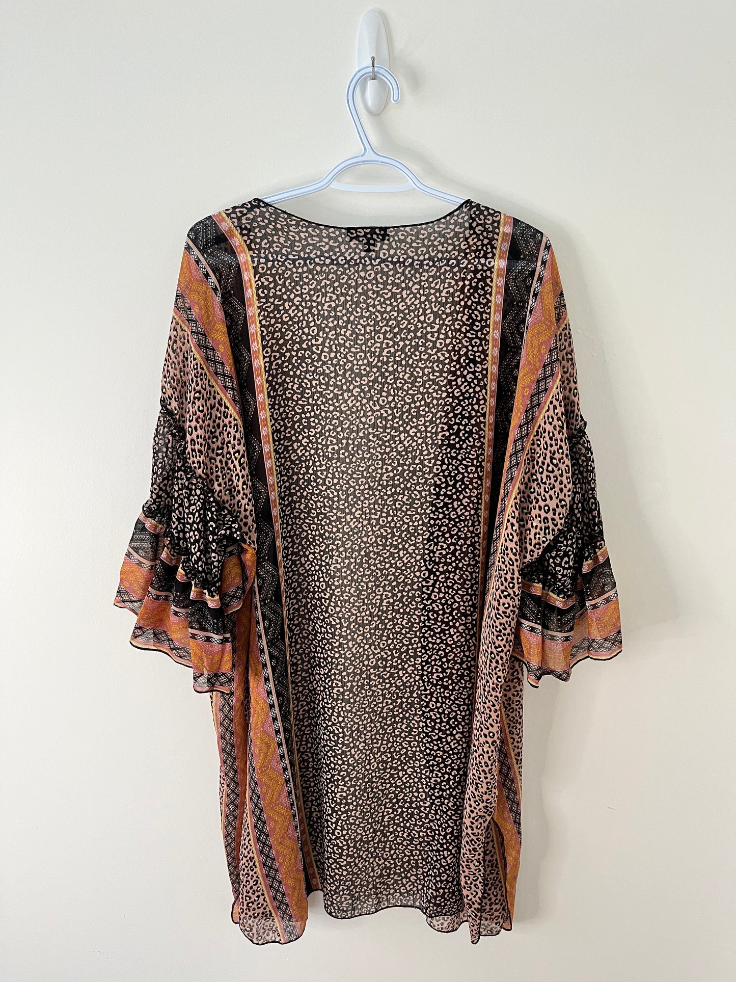 Leopard + Mixed Print Kimono-Style Blouse (Multi-Size)