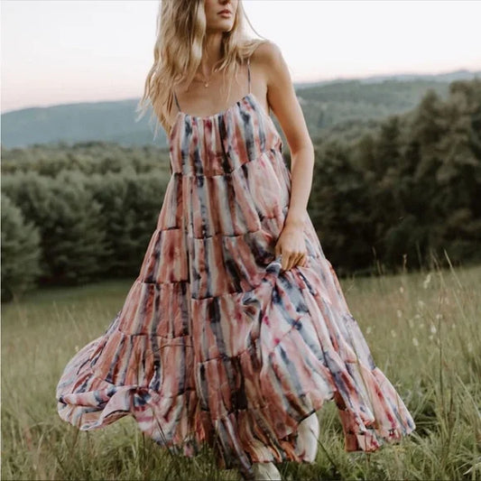 Storia Tiered Watercolor Midi Swing Dress (S-L)