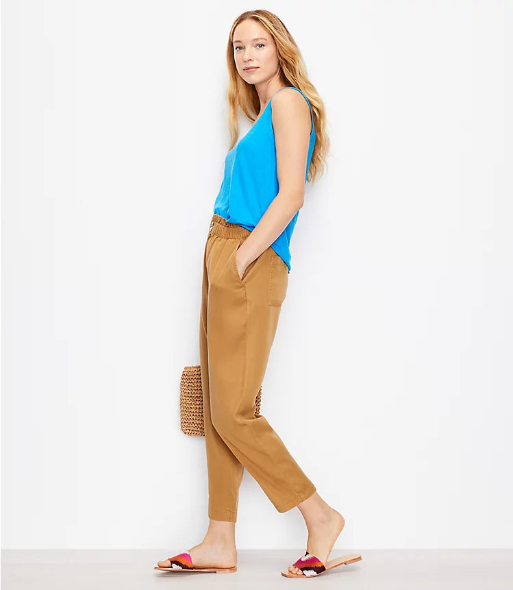 Loft Taupe High-Rise Straight Paperbag Pants (M)