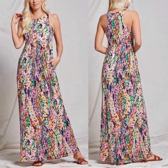 Beeson River Multicolor Abstract Floral Maxi Dress (S-M)