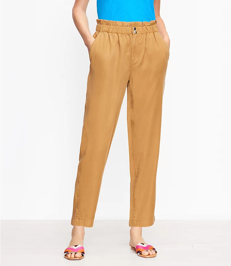 Loft Taupe High-Rise Straight Paperbag Pants (M)