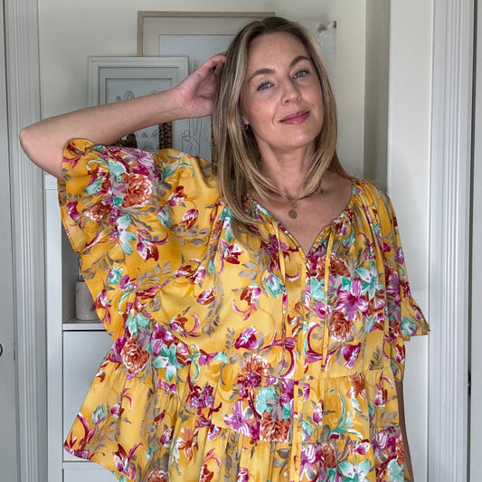 Yellow Floral Flowy Blouse (M)