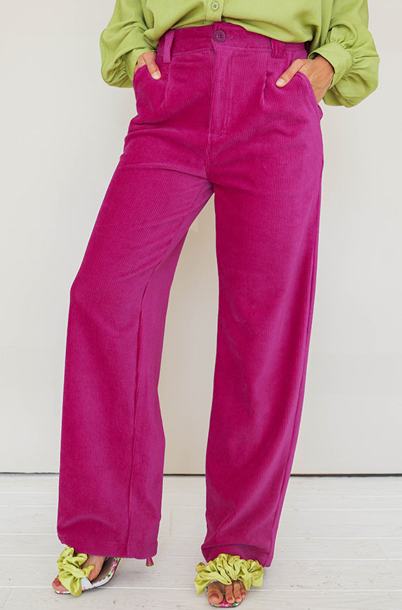 en Merci Magenta Corduroy Wide-Leg Trouser Pants (M)