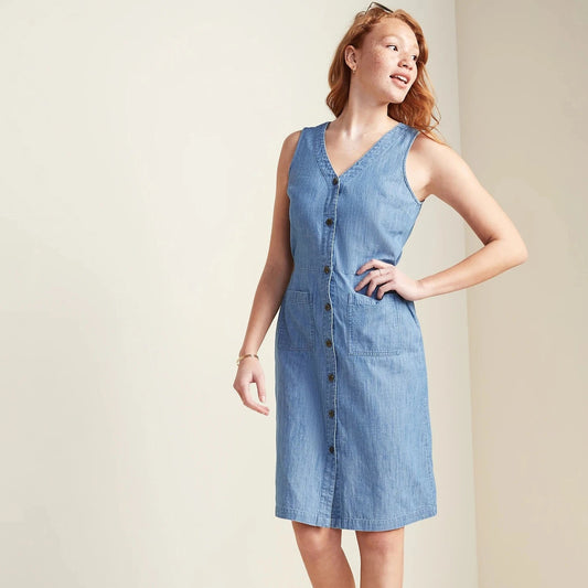 Old Navy Fit & Flare Denim Button-Front Dress (M-L)