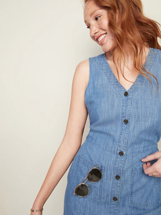 Old Navy Fit & Flare Denim Button-Front Dress (M-L)