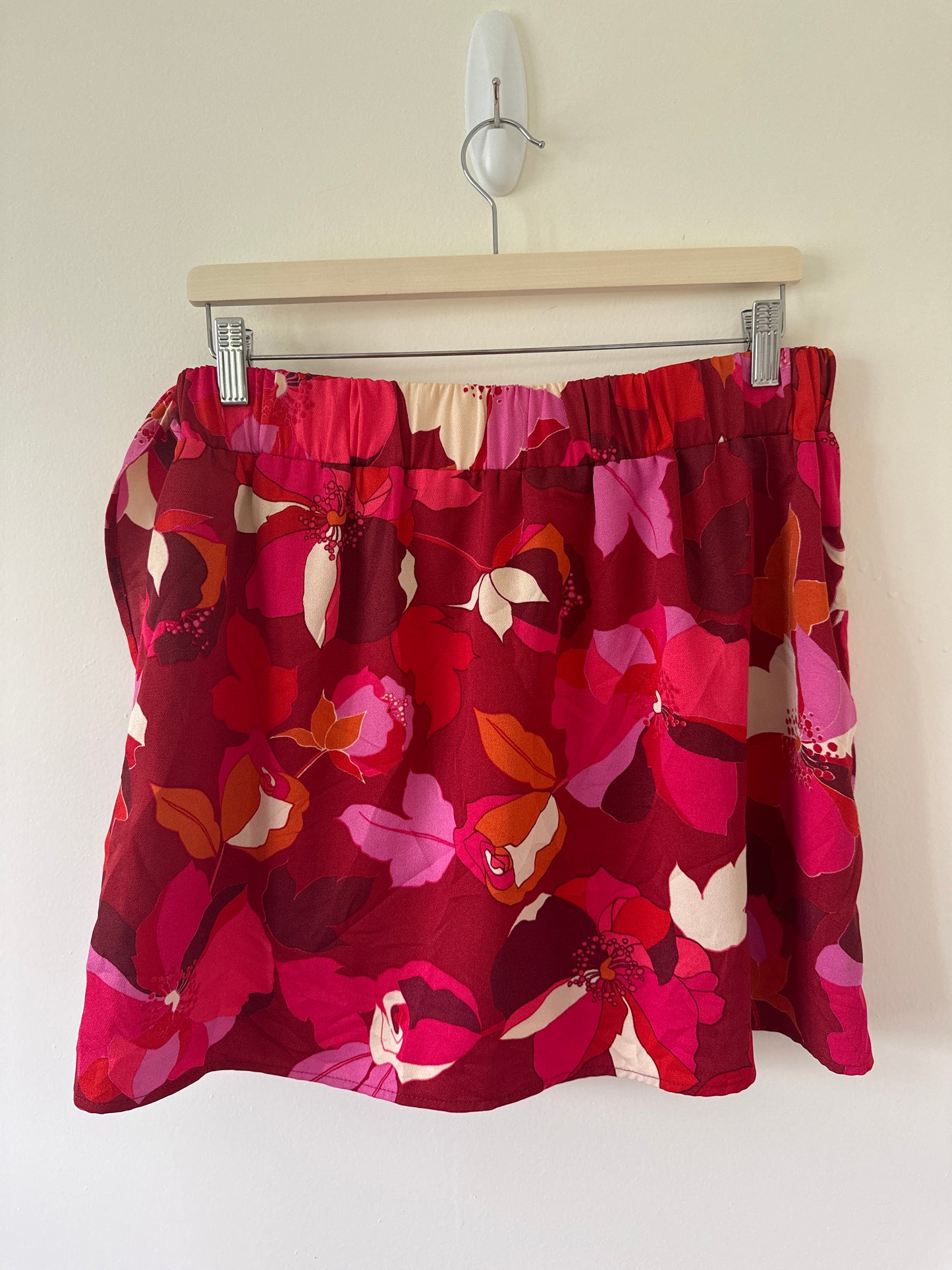 Pink and Red Peony Print Wrap Skort (L)