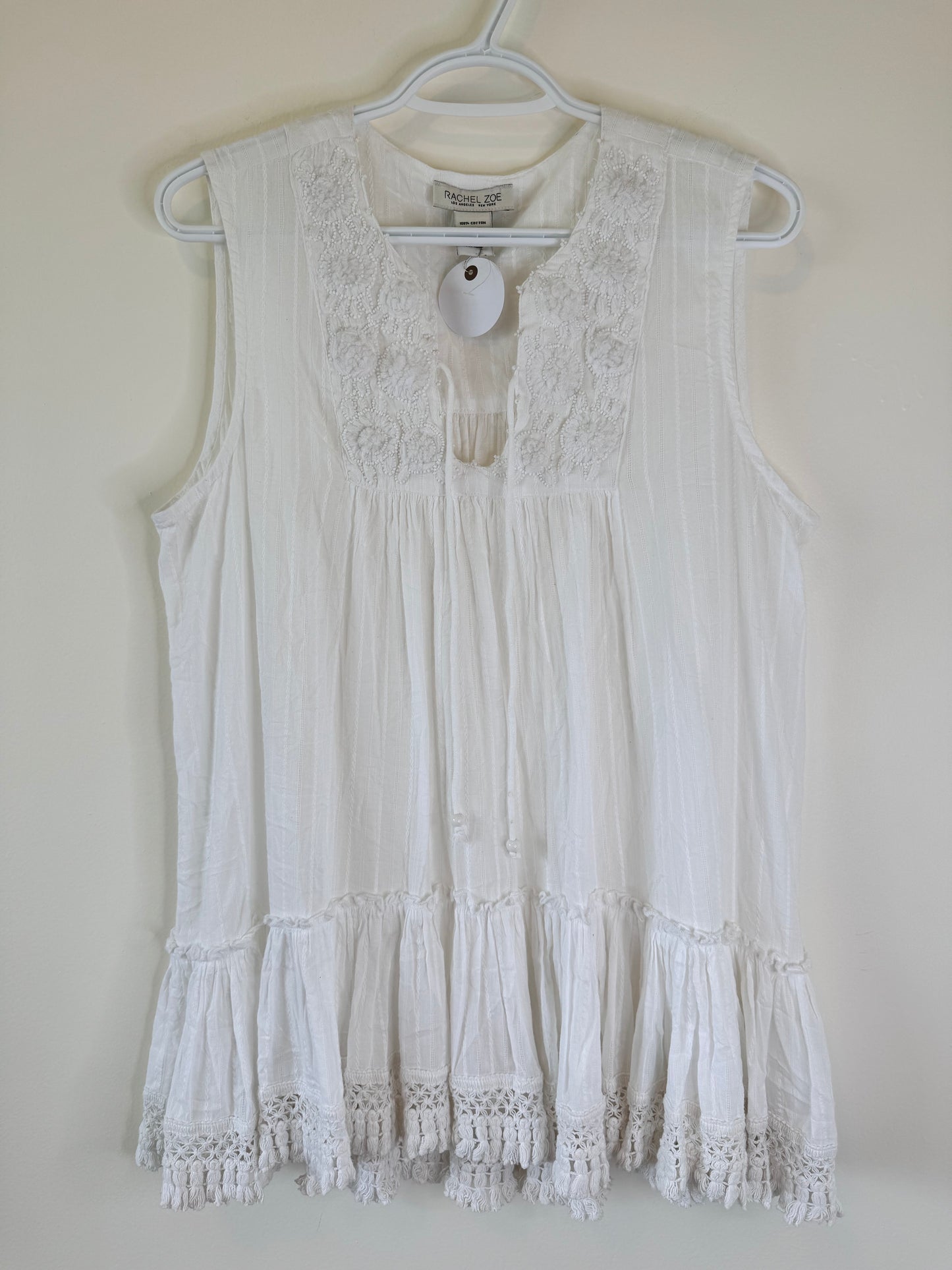 Rachel Zoe Embroidered Beaded Boho Fringe Tank Top (M-L)