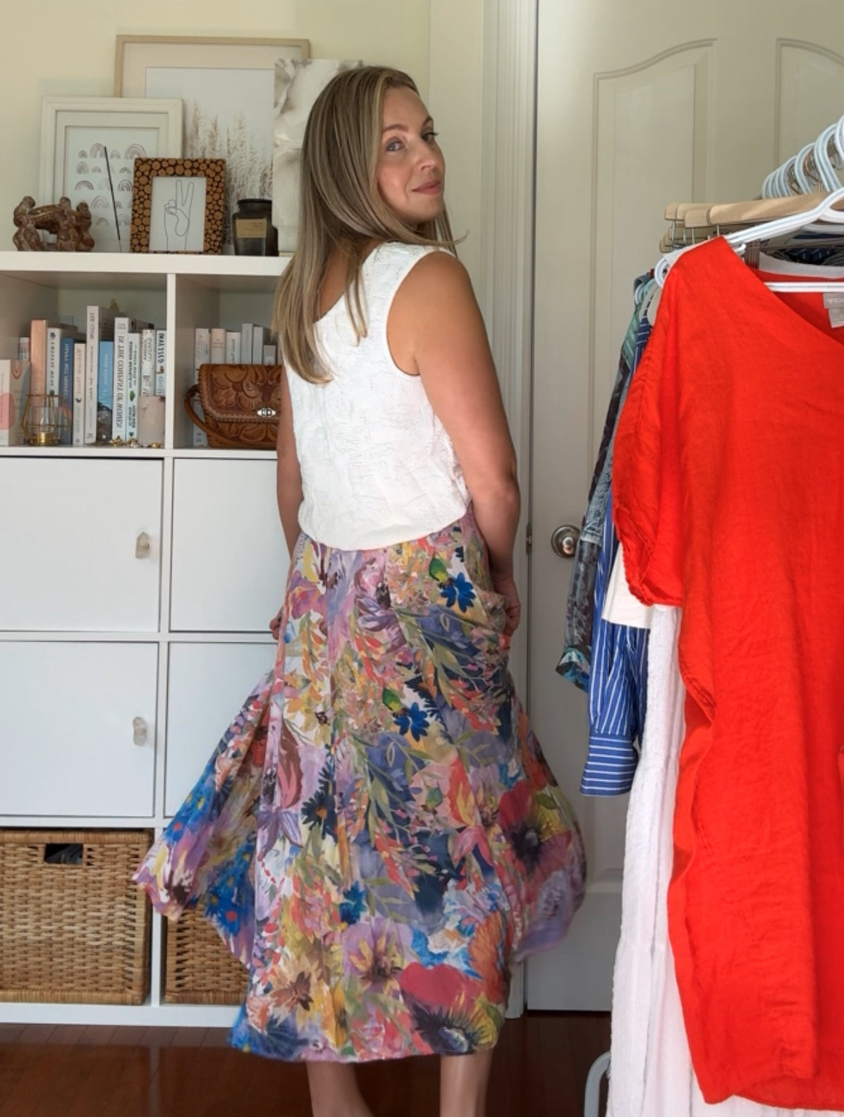 H&M Floral Button Front Midi Circle Skirt (S/M)