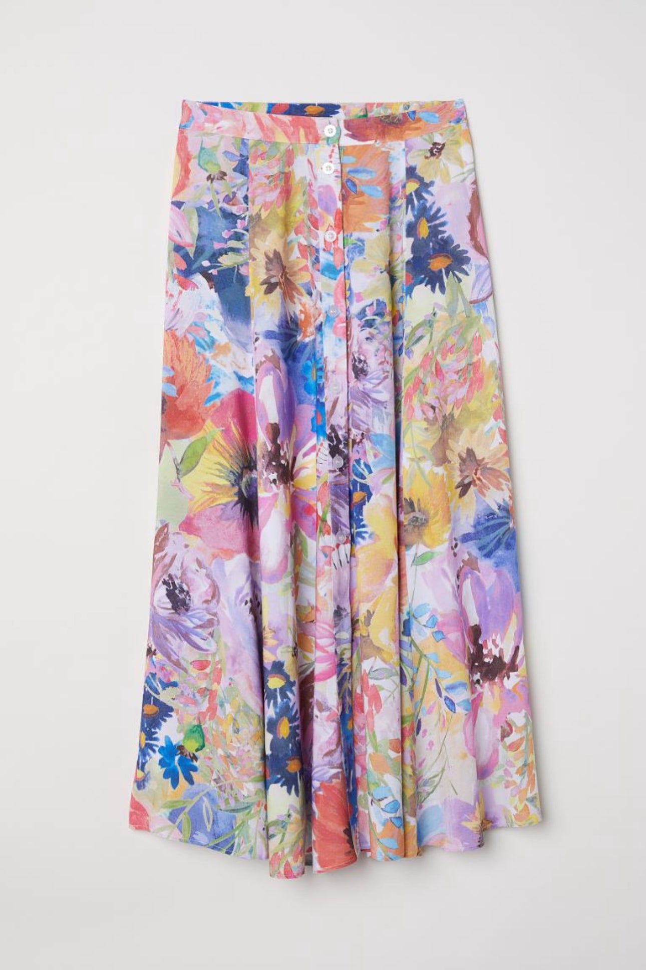 H&M Floral Button Front Midi Circle Skirt (S/M)