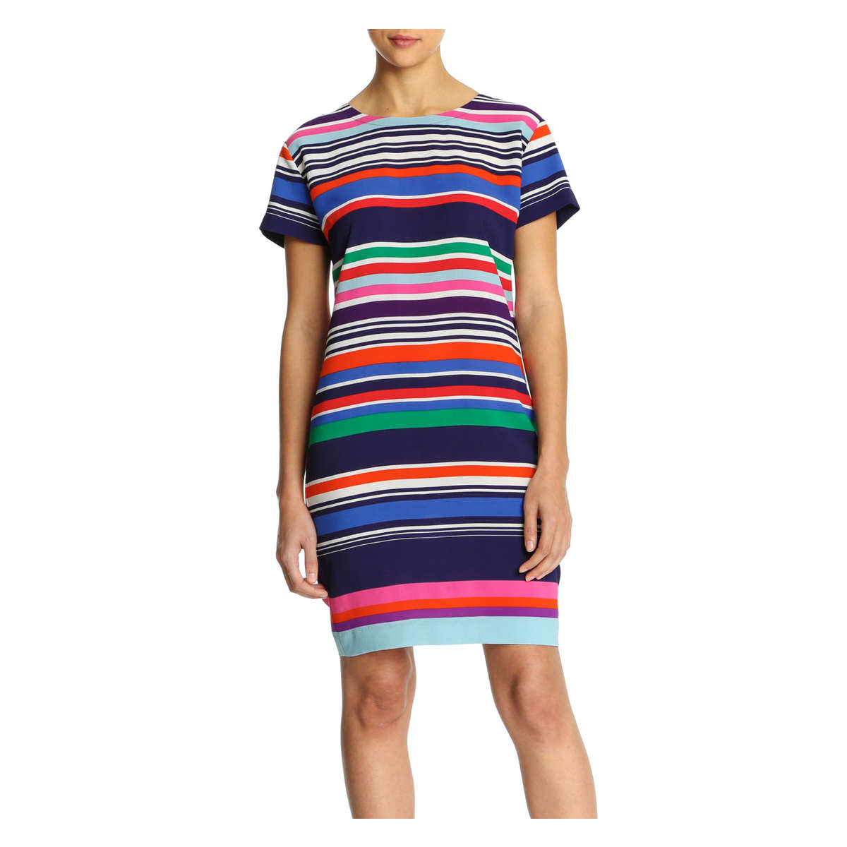 Joe Fresh Multicolor Striped Crepe Shift Dress (M)