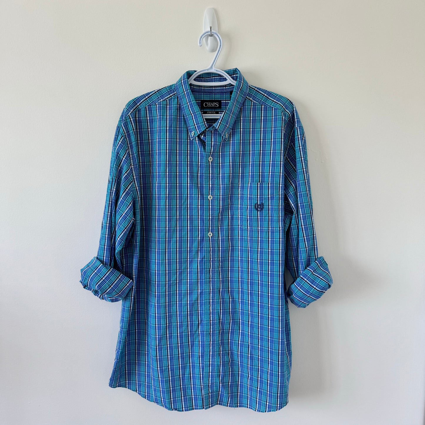 Chaps Blue + Teal Plaid Oversized Button-Down Shirt (XXL)