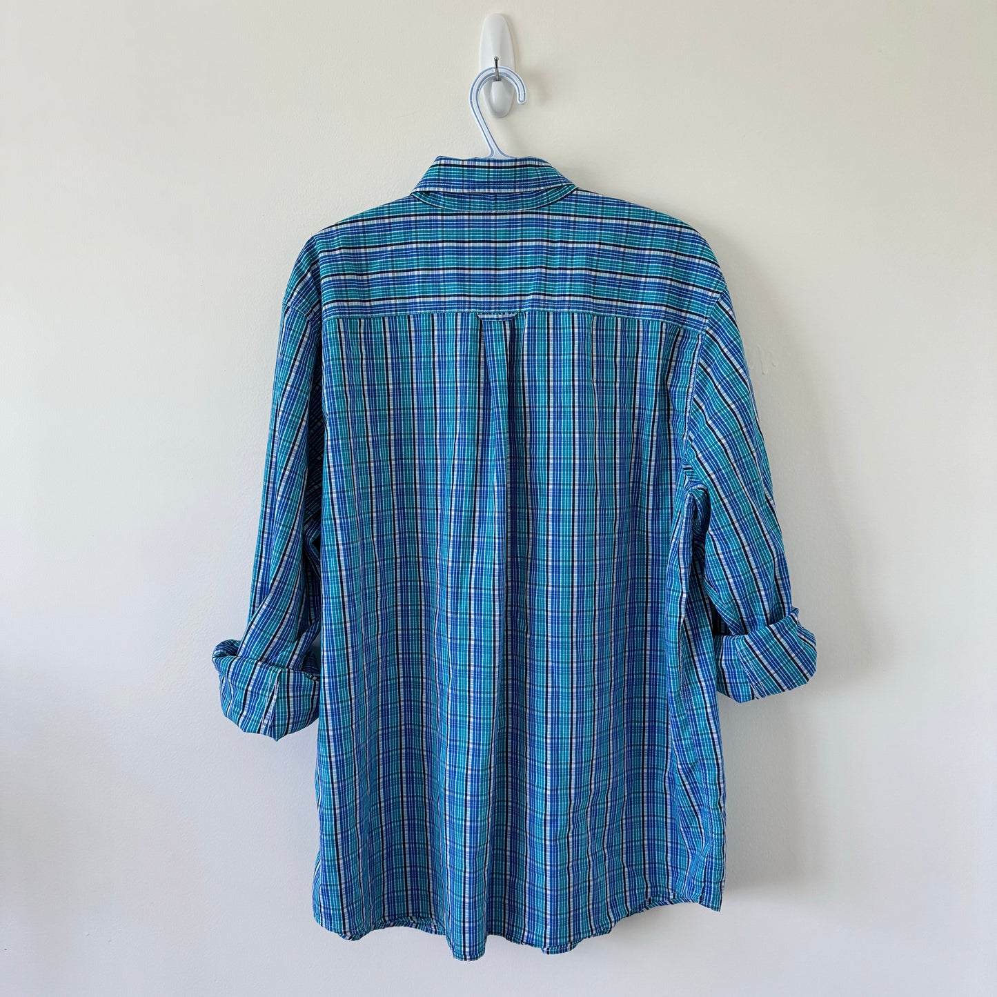 Chaps Blue + Teal Plaid Oversized Button-Down Shirt (XXL)