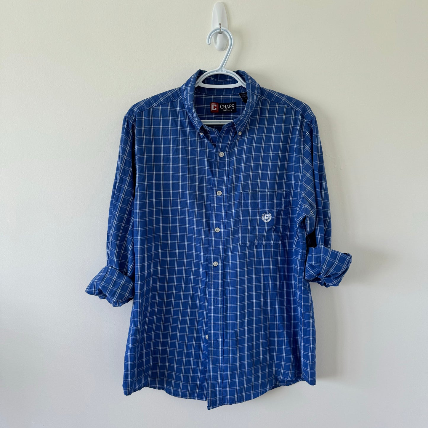 Chaps Blue Plaid Oversized Button-Down Shirt (M)