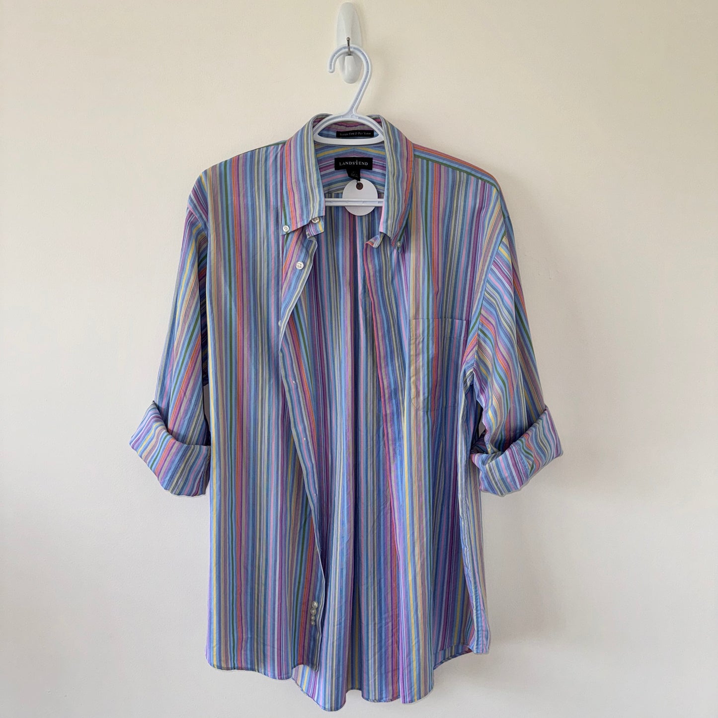 Lands' End Rainbow Striped Oversized Button-Down Shirt (S)