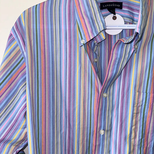 Lands' End Rainbow Striped Oversized Button-Down Shirt (S)