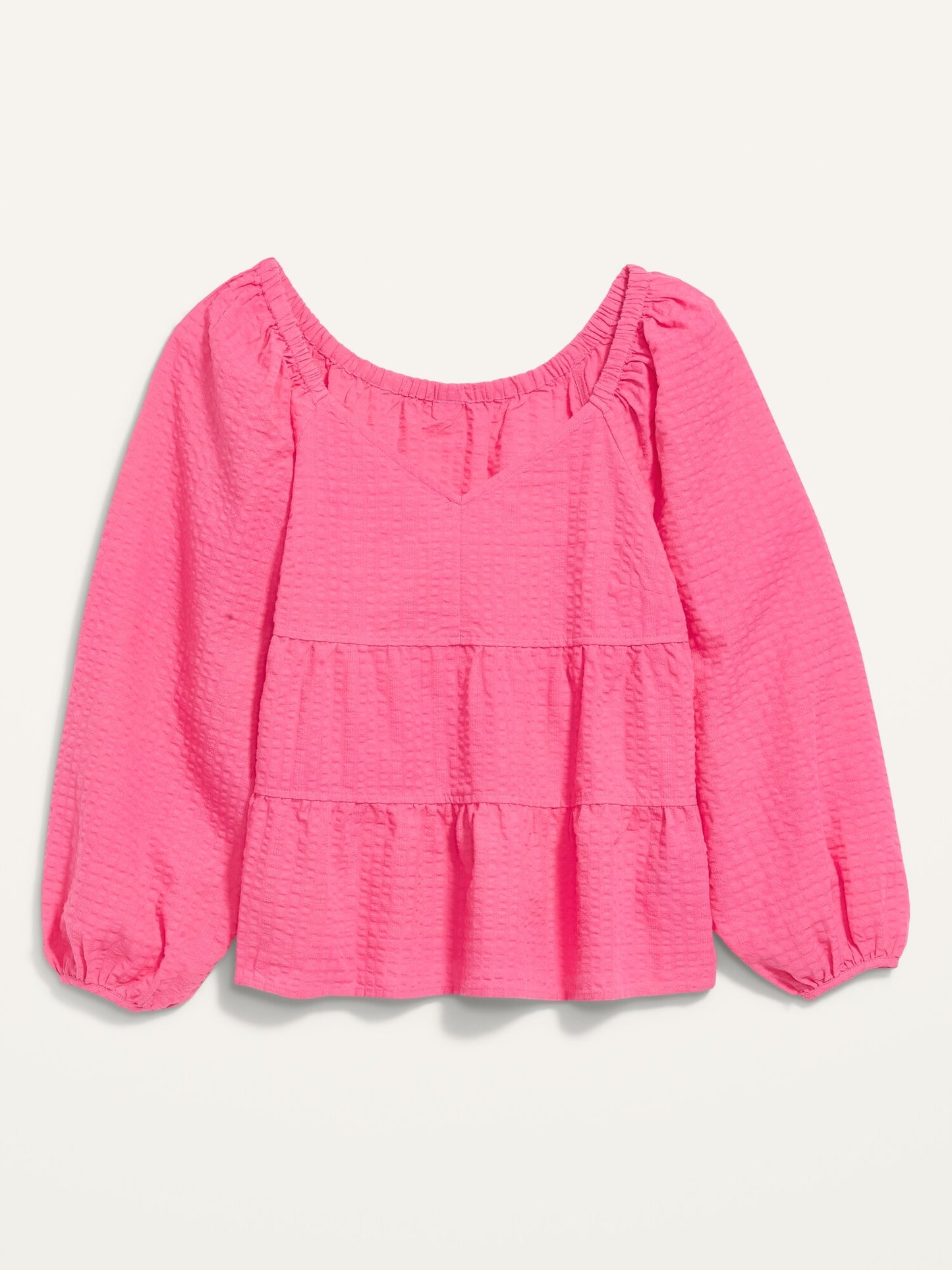 Old Navy Pink Seersucker Tiered Swing Blouse (S)