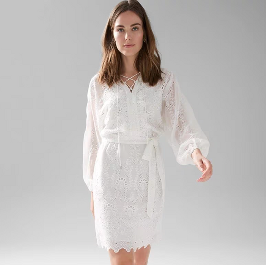 White House Black Market White Eyelet Lace-up Dress (SP)