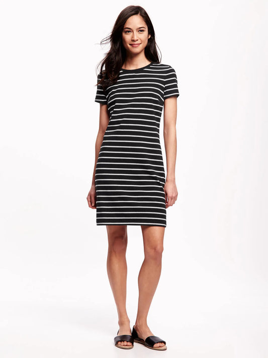 Old Navy Striped Crew-Neck Fitted T-Shirt Dress (M)